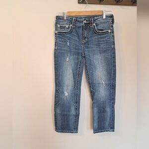Miss ME Boyfriend Crop Jeans 26 X 23.5 inseam Ice Pick Stitch Stretch Capri